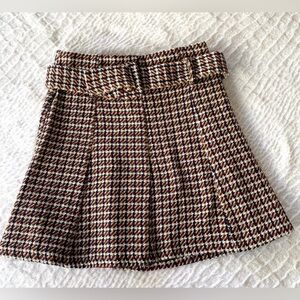 Zara belted tweed plaid mini pleated skirt S